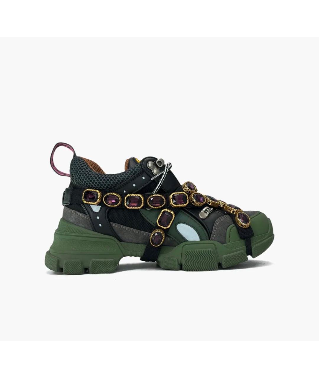 GUCCI Антрацитовые кожаные кроссовки, фото 3
