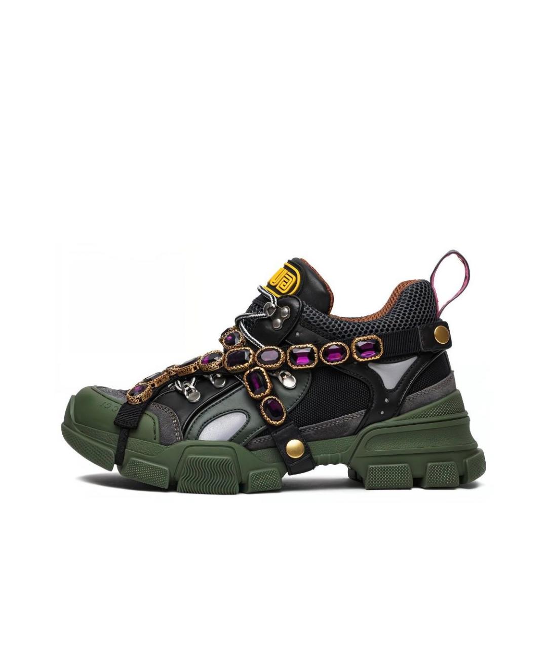 GUCCI Антрацитовые кожаные кроссовки, фото 2