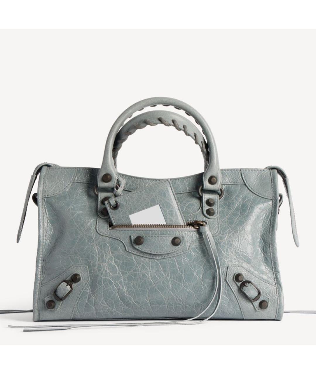 BALENCIAGA Голубая кожаная сумка тоут, фото 5