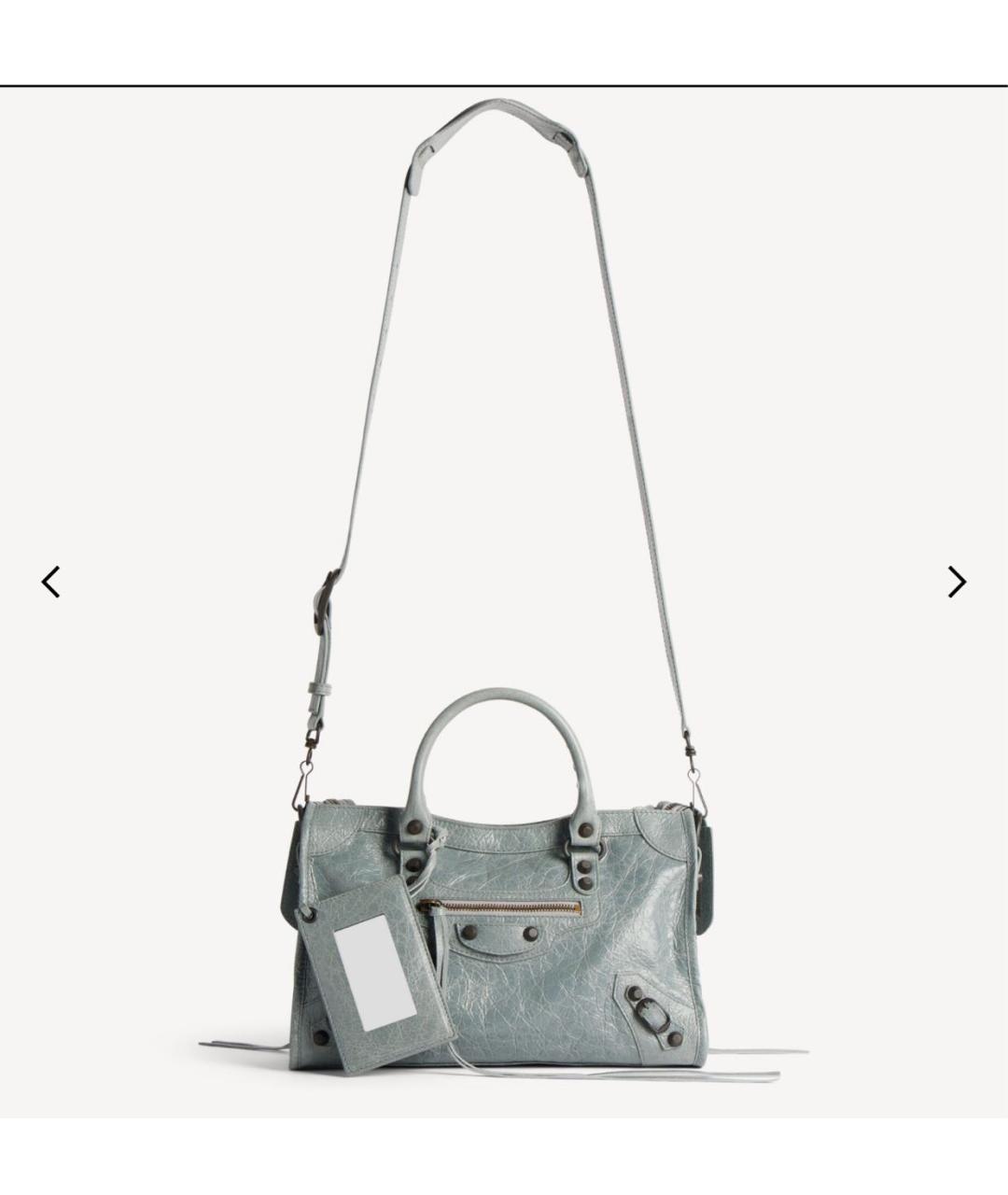 BALENCIAGA Голубая кожаная сумка тоут, фото 3