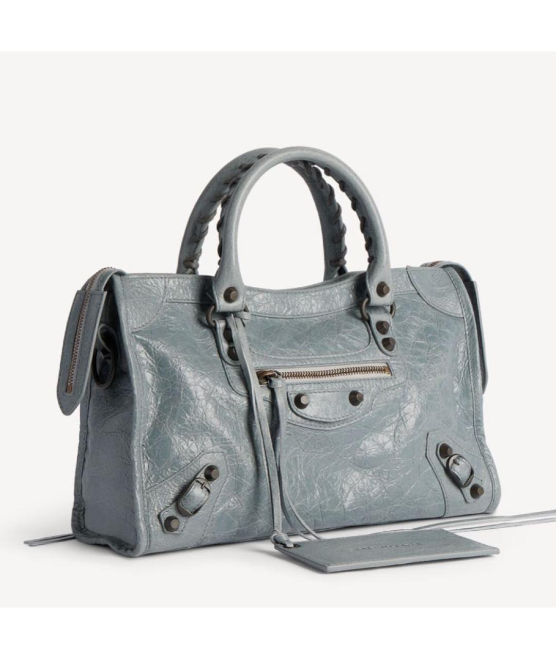 BALENCIAGA Голубая кожаная сумка тоут, фото 2