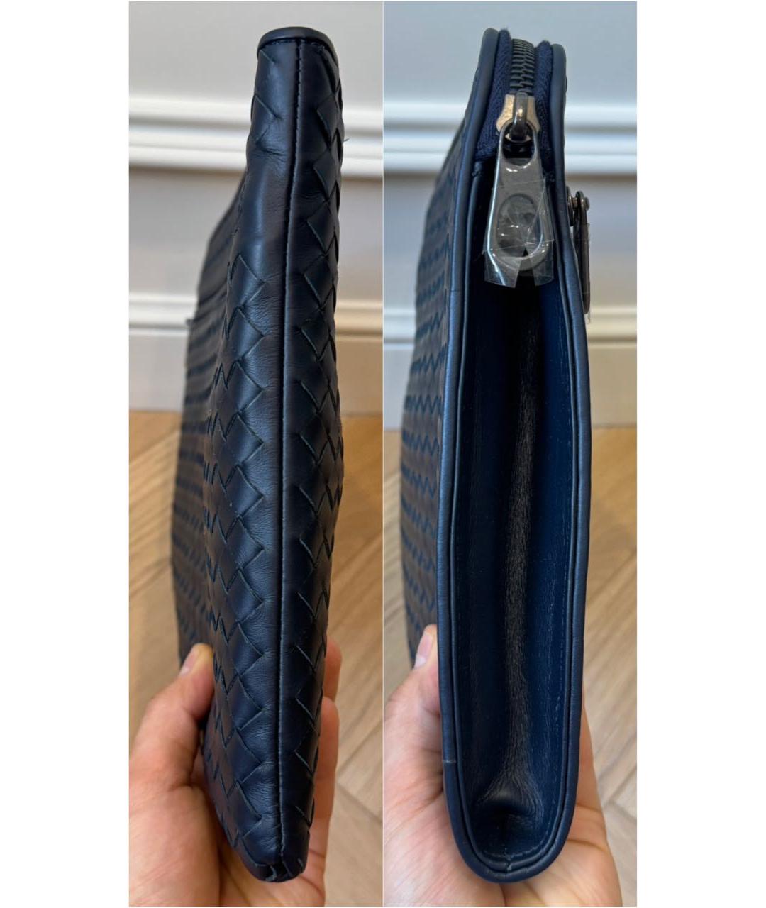 BOTTEGA VENETA Темно-синяя кожаная папка для документов, фото 4