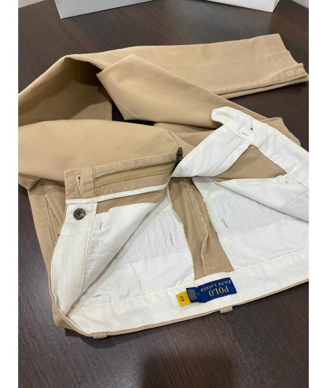 POLO RALPH LAUREN Бежевые хлопковые прямые брюки, фото 2