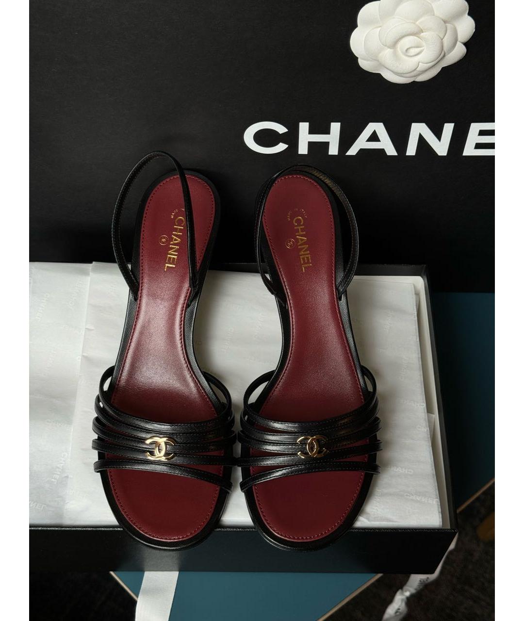CHANEL Черные кожаные босоножки, фото 2