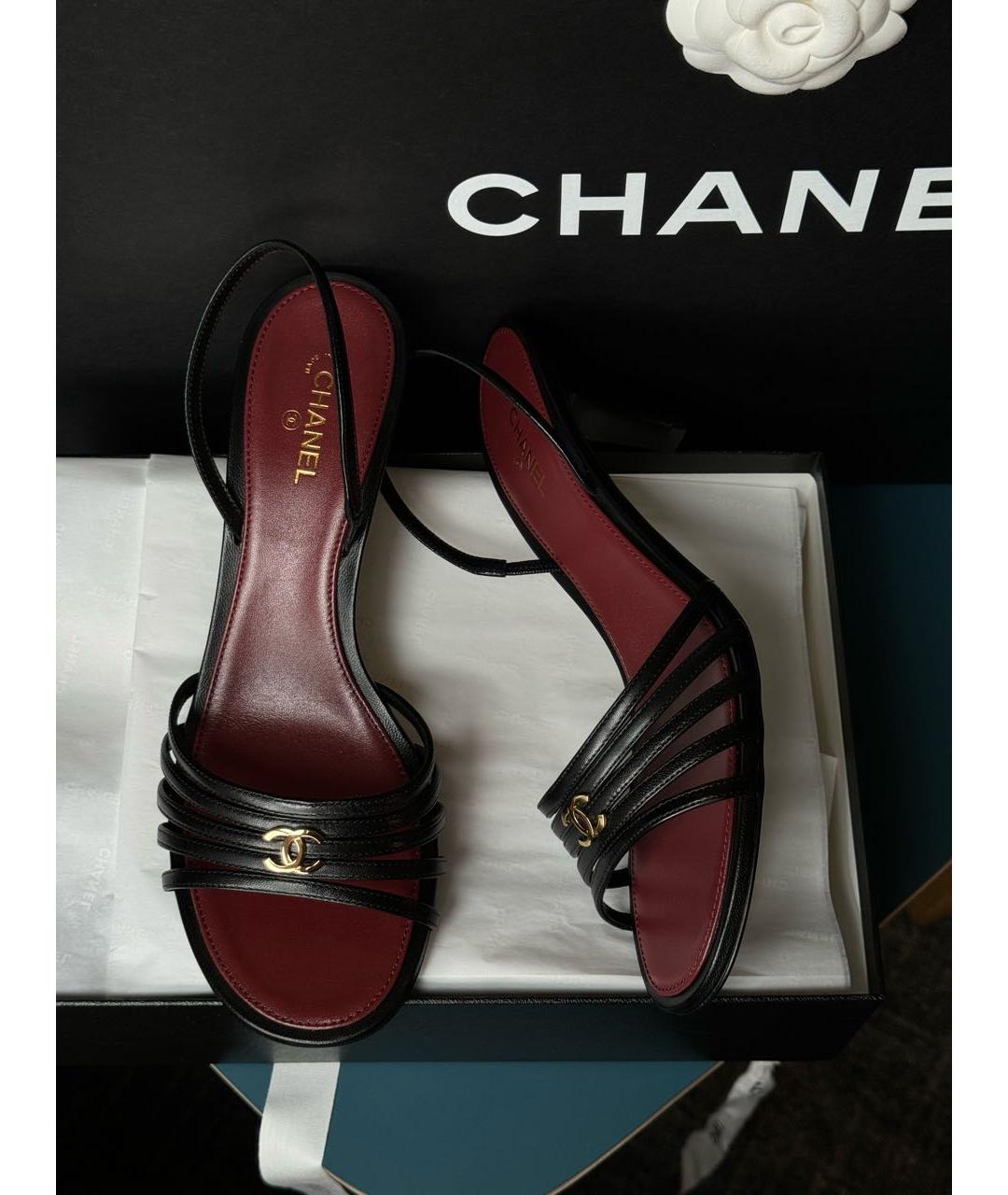 CHANEL Черные кожаные босоножки, фото 3