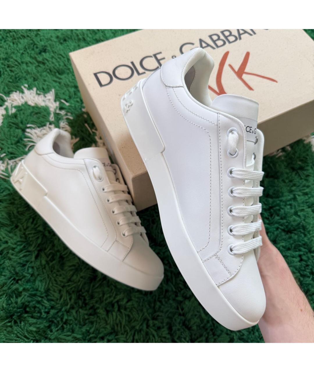 DOLCE&GABBANA Белые кожаные низкие кроссовки / кеды, фото 2