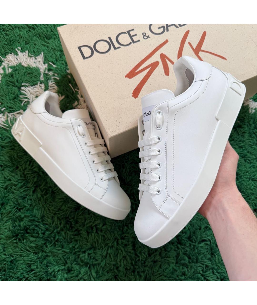 DOLCE&GABBANA Белые кожаные низкие кроссовки / кеды, фото 9