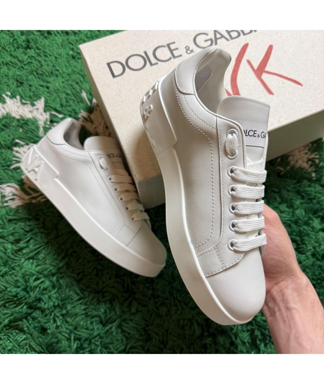 DOLCE&GABBANA Белые кожаные кеды, фото 2