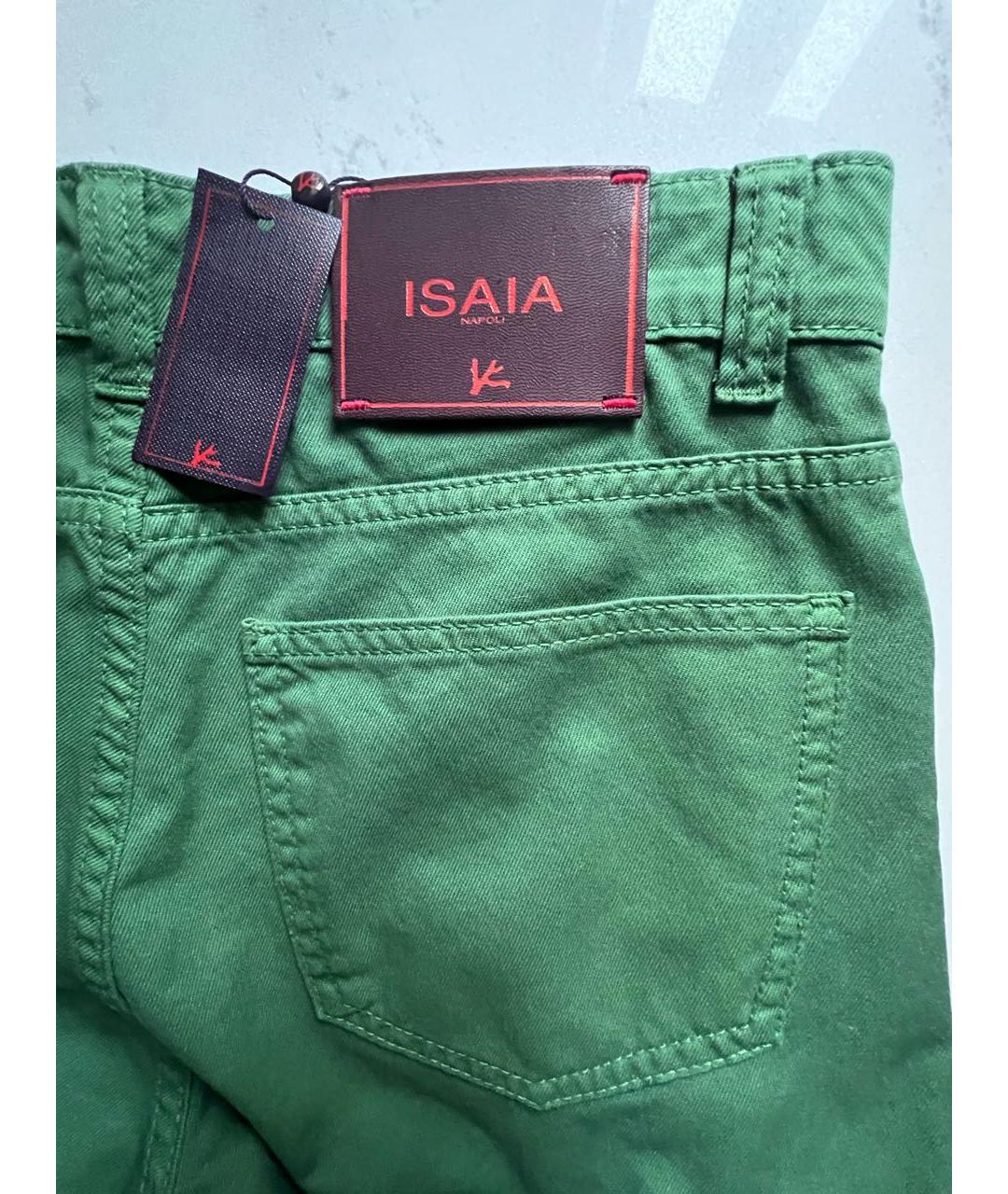 ISAIA Зеленые хлопко-эластановые прямые джинсы, фото 4
