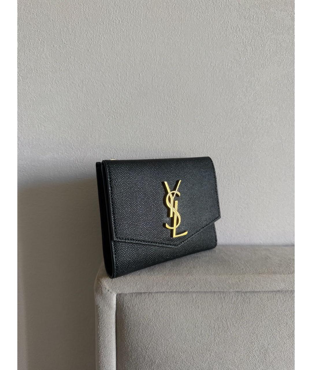 SAINT LAURENT Черный кожаный кошелек, фото 2