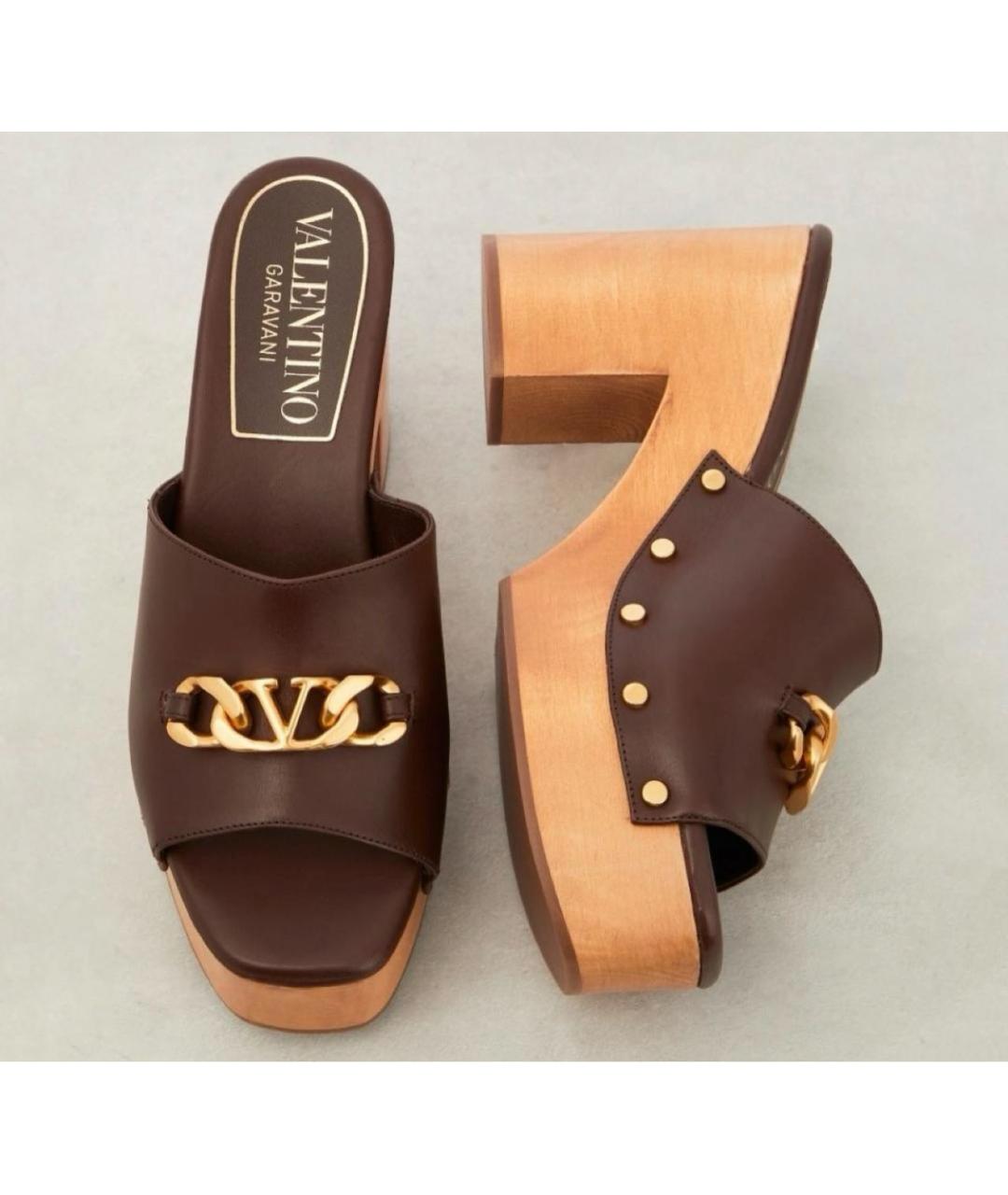 VALENTINO Коричневые кожаные сабо, фото 2