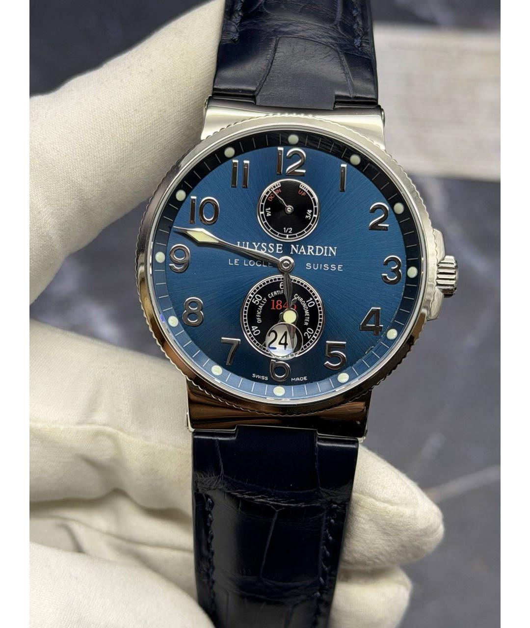 Ulysse Nardin Темно-синие металлические часы, фото 7