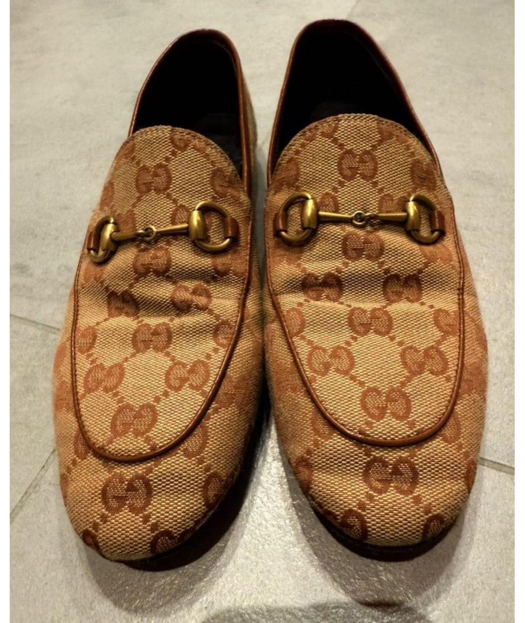 GUCCI Коричневые текстильные лоферы, фото 2