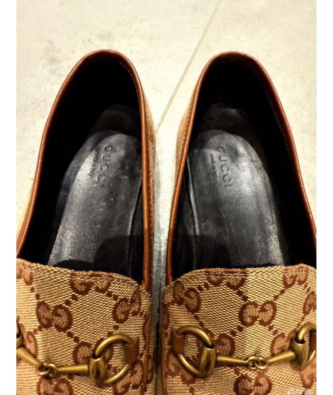 GUCCI Коричневые текстильные лоферы, фото 6
