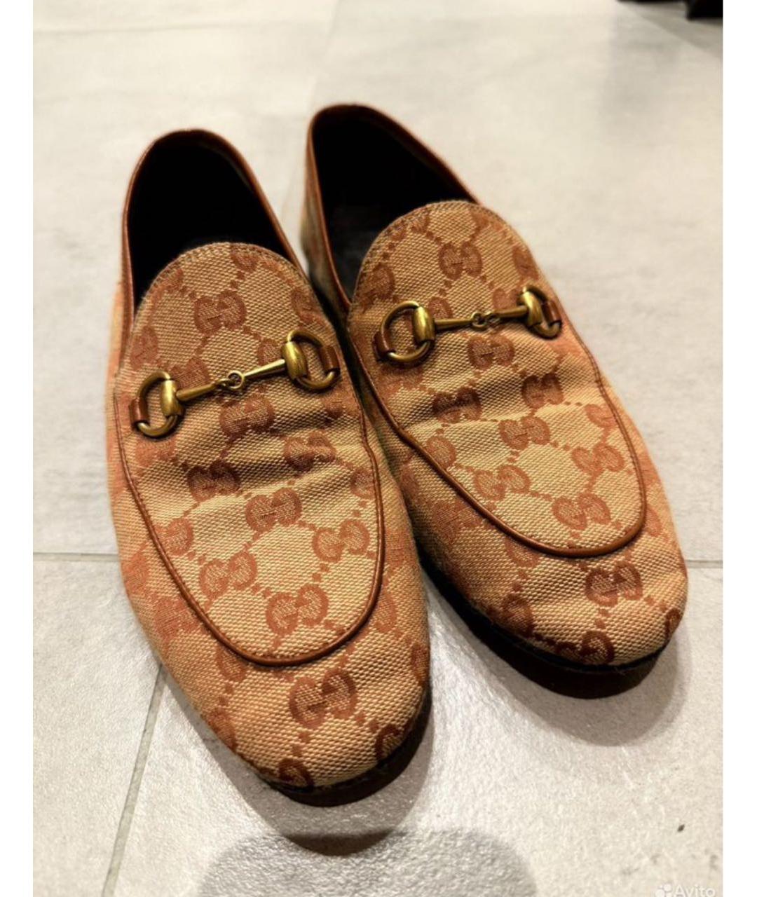 GUCCI Коричневые текстильные лоферы, фото 5