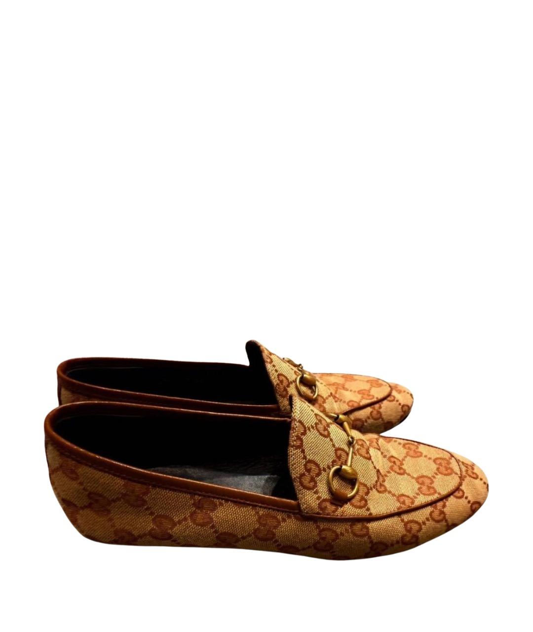 GUCCI Коричневые текстильные лоферы, фото 1