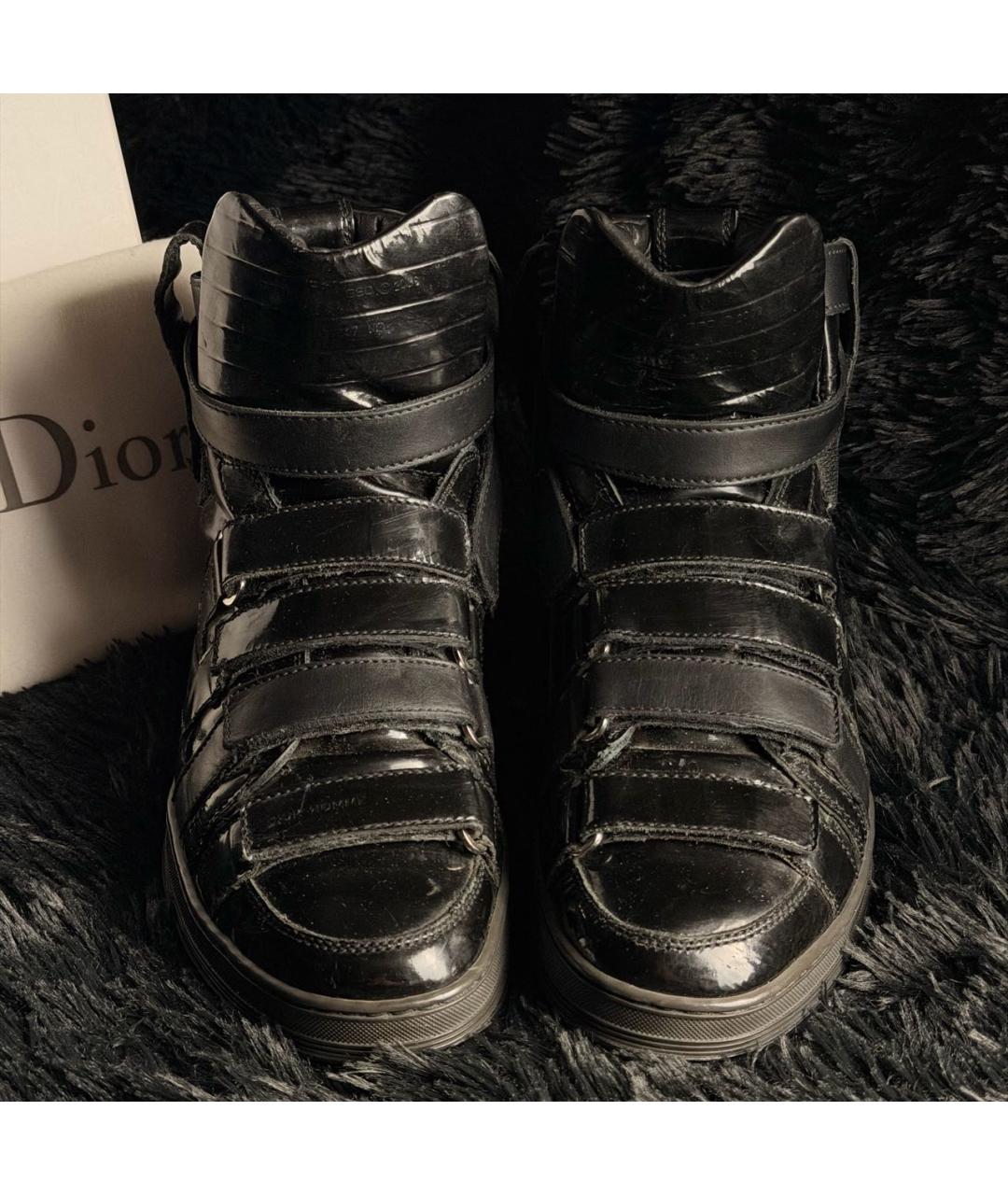CHRISTIAN DIOR Черные высокие кроссовки / кеды из лакированной кожи, фото 2