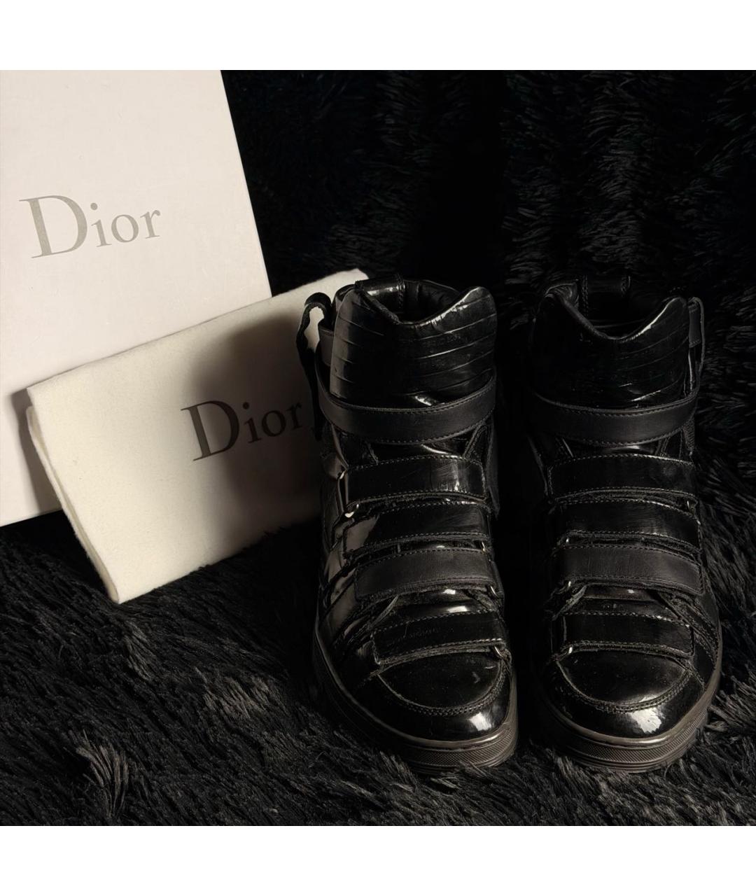CHRISTIAN DIOR Черные высокие кроссовки / кеды из лакированной кожи, фото 3
