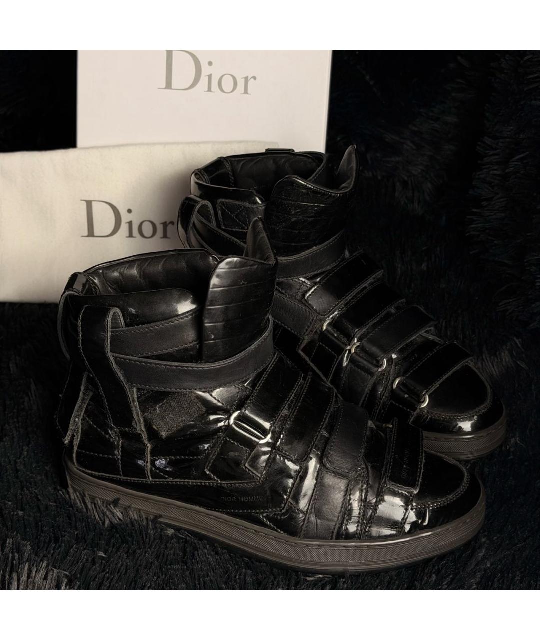 CHRISTIAN DIOR Черные высокие кроссовки / кеды из лакированной кожи, фото 5