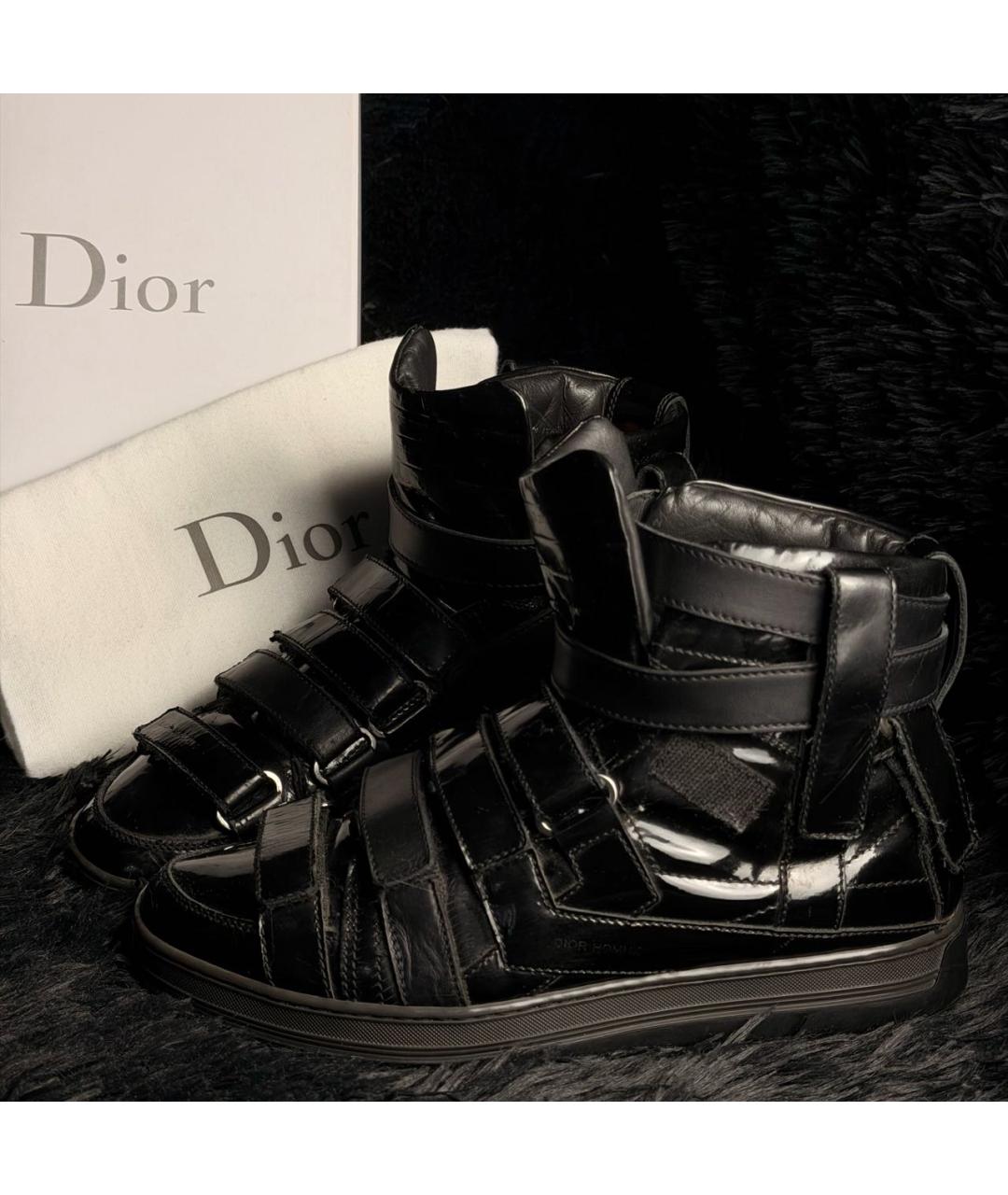 CHRISTIAN DIOR Черные высокие кроссовки / кеды из лакированной кожи, фото 9