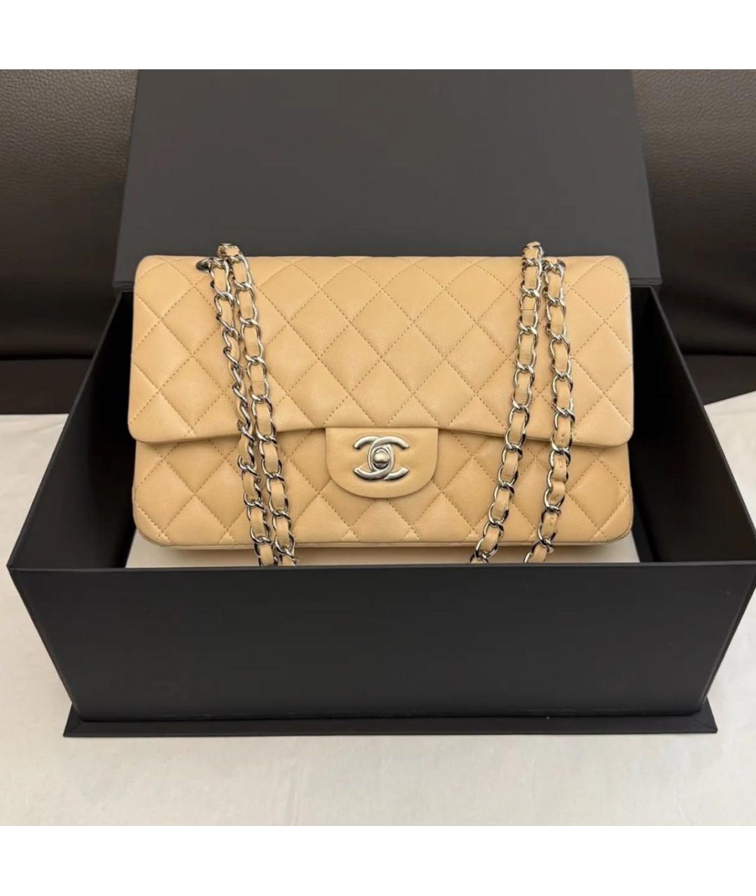 CHANEL Бежевая кожаная сумка через плечо, фото 4