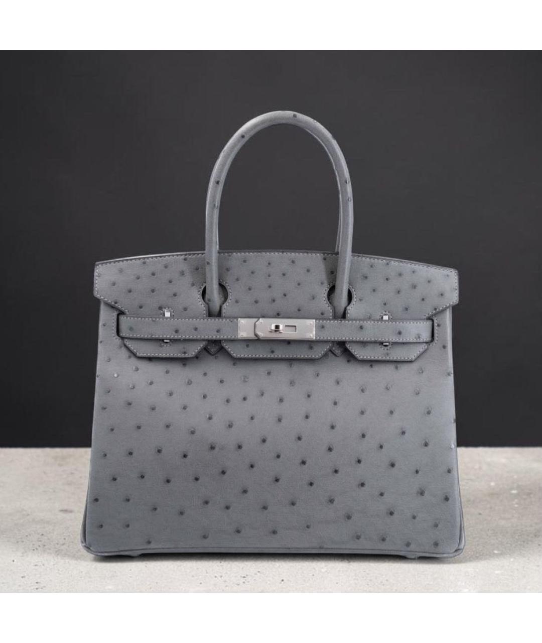 HERMES Серая сумка с короткими ручками из экзотической кожи, фото 2