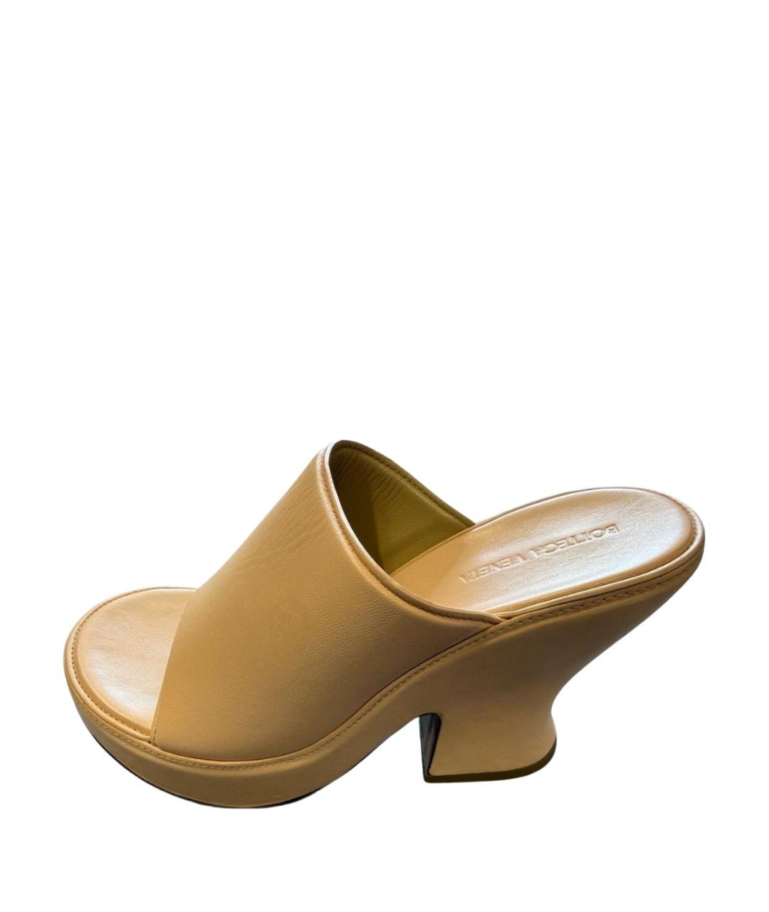 BOTTEGA VENETA Бежевые кожаные мюли, фото 9