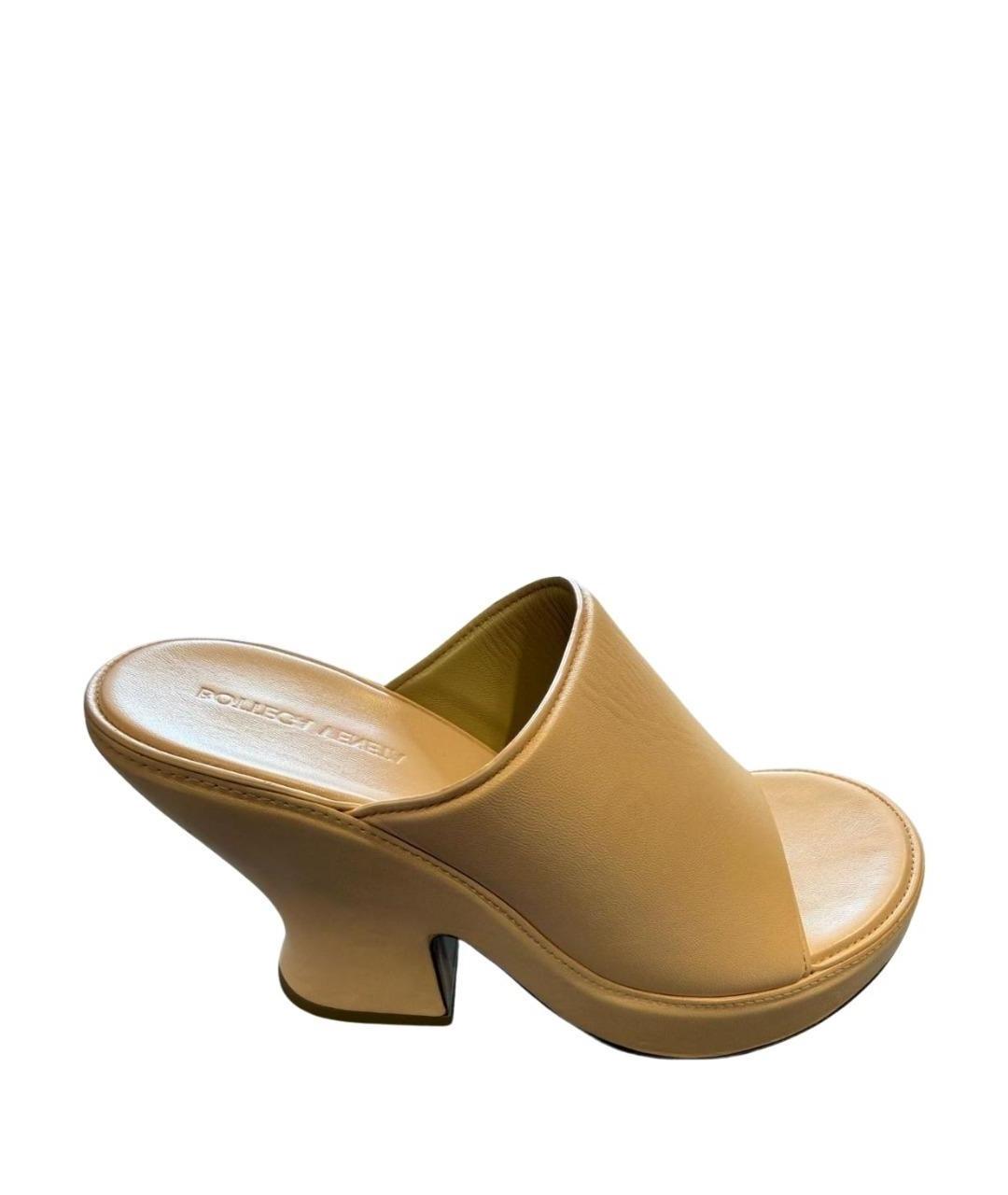 BOTTEGA VENETA Бежевые кожаные мюли, фото 1