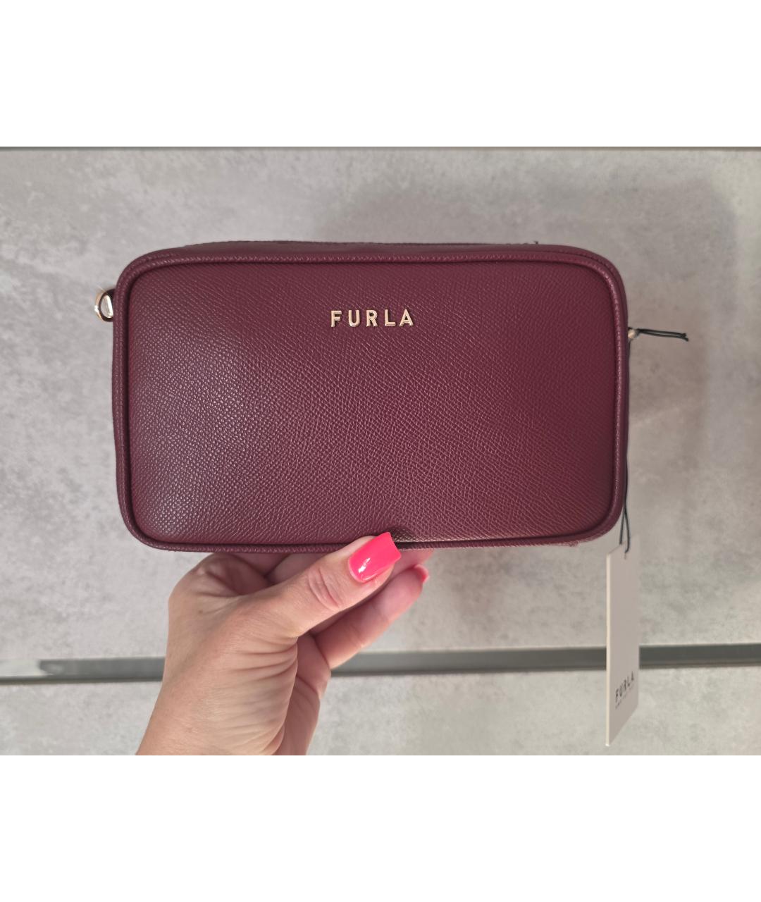 FURLA Бордовая кожаная сумка через плечо, фото 2