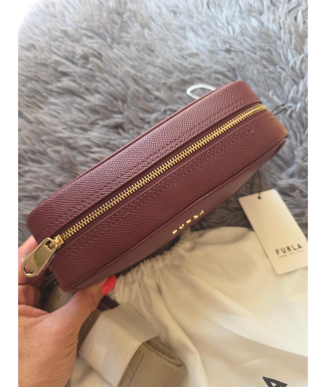 FURLA Бордовая кожаная сумка через плечо, фото 6