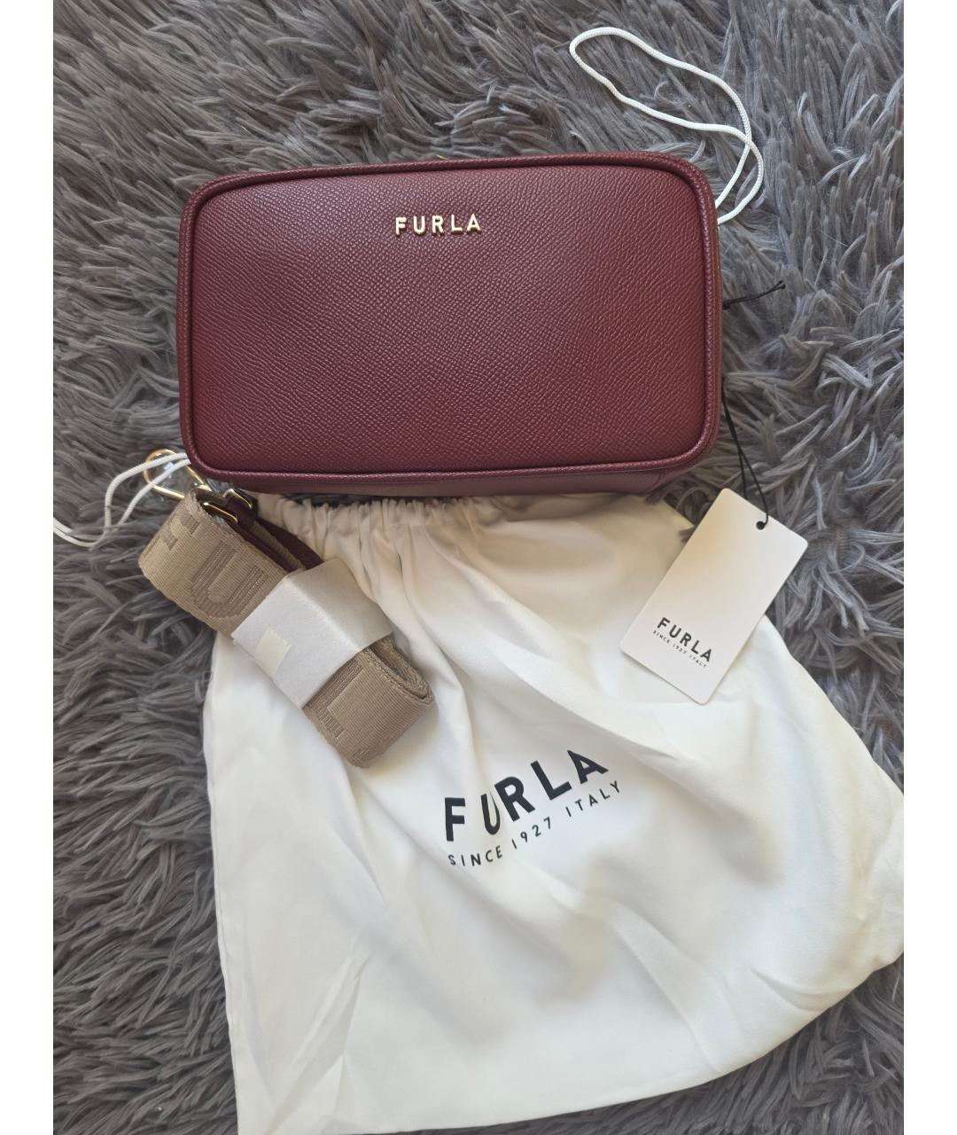 FURLA Бордовая кожаная сумка через плечо, фото 7