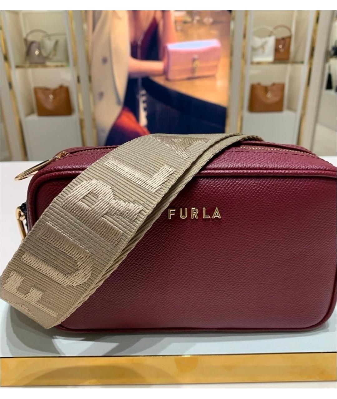 FURLA Бордовая кожаная сумка через плечо, фото 9