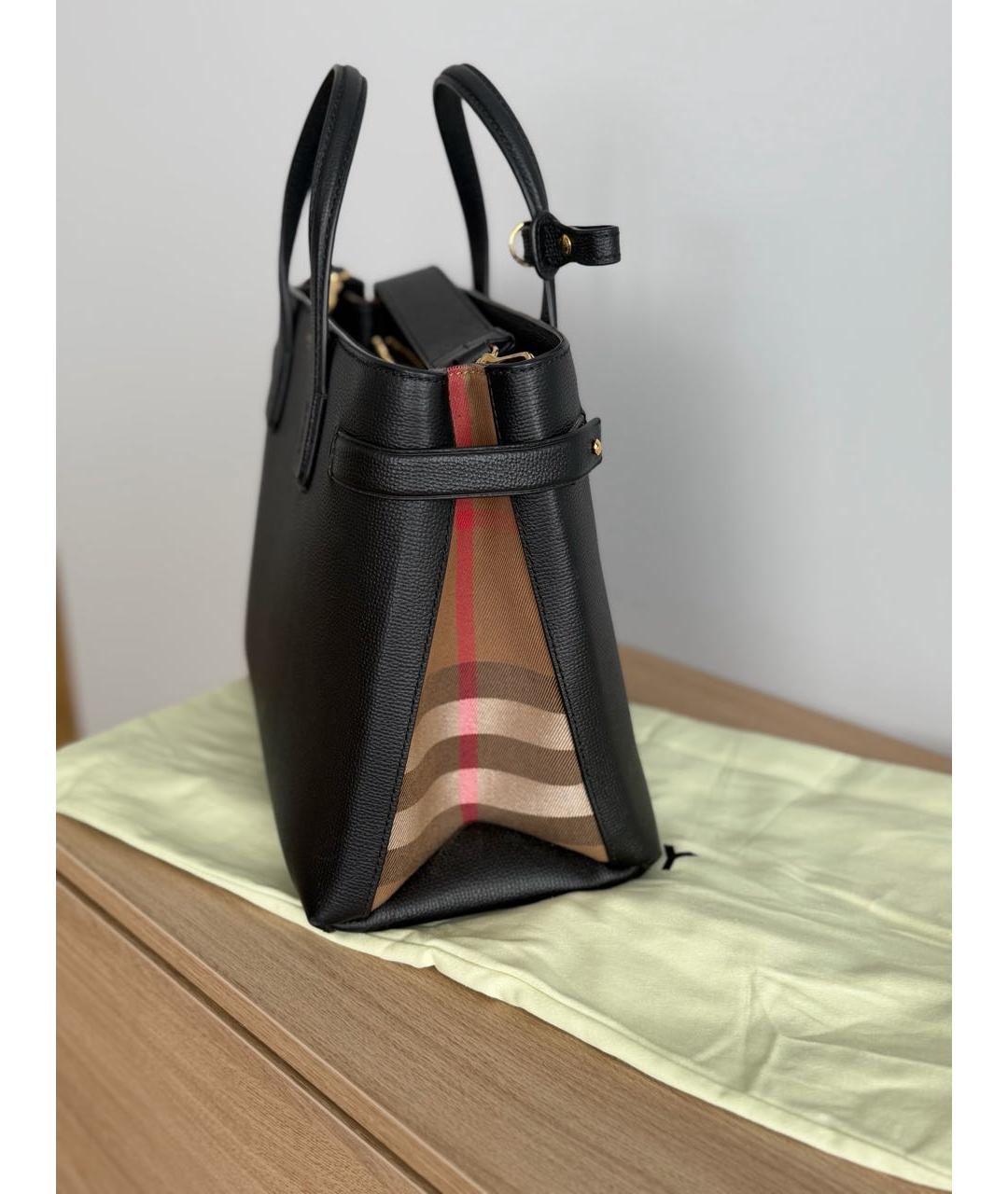 BURBERRY Черная кожаная сумка с короткими ручками, фото 2