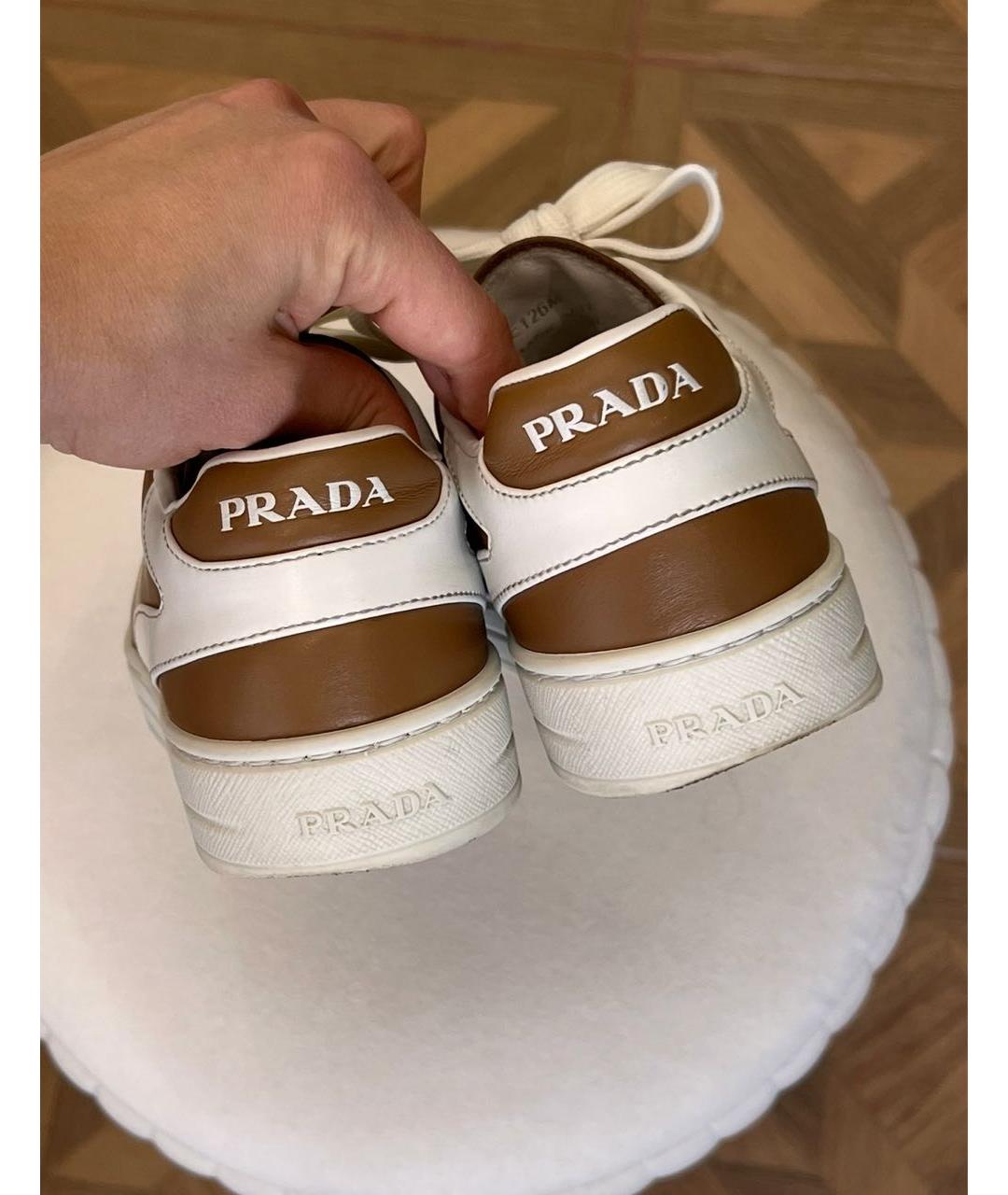 PRADA Коричневые кожаные кеды, фото 4