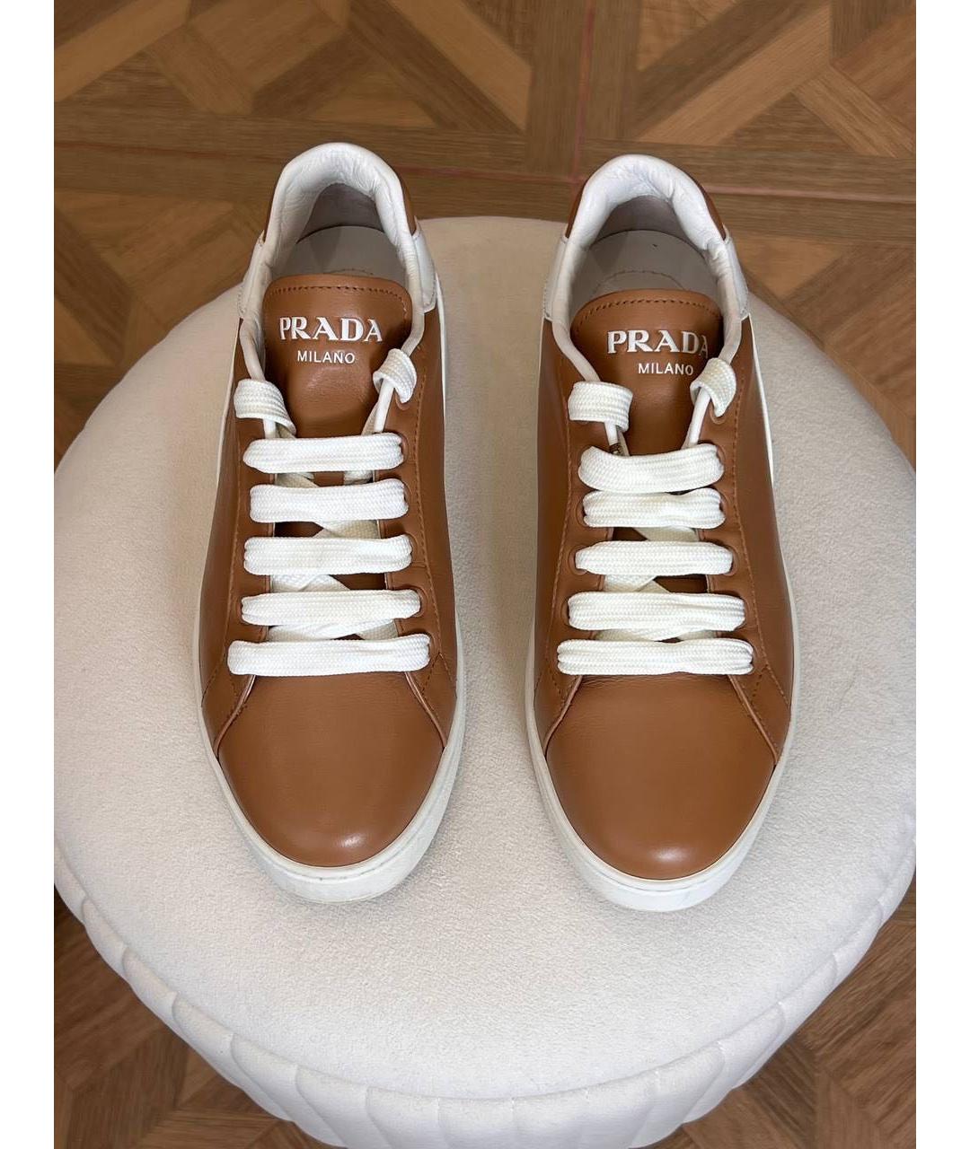 PRADA Коричневые кожаные кеды, фото 2