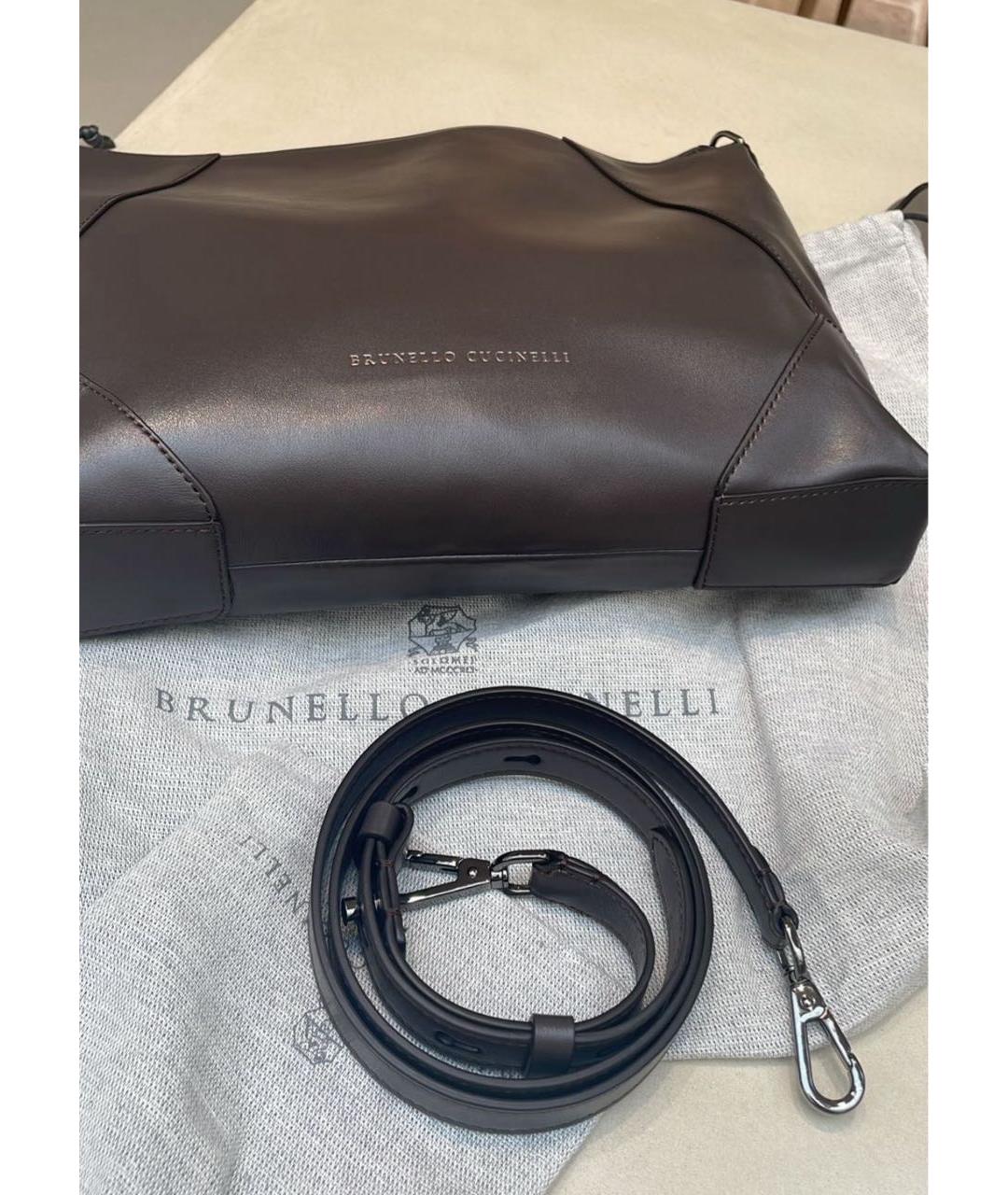 BRUNELLO CUCINELLI Антрацитовая кожаная сумка через плечо, фото 3