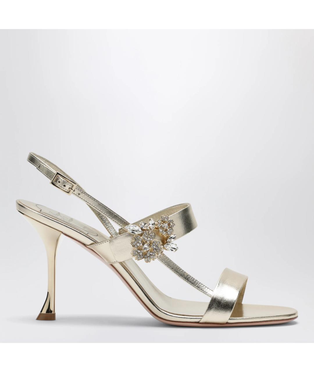 ROGER VIVIER Золотые кожаные босоножки, фото 3