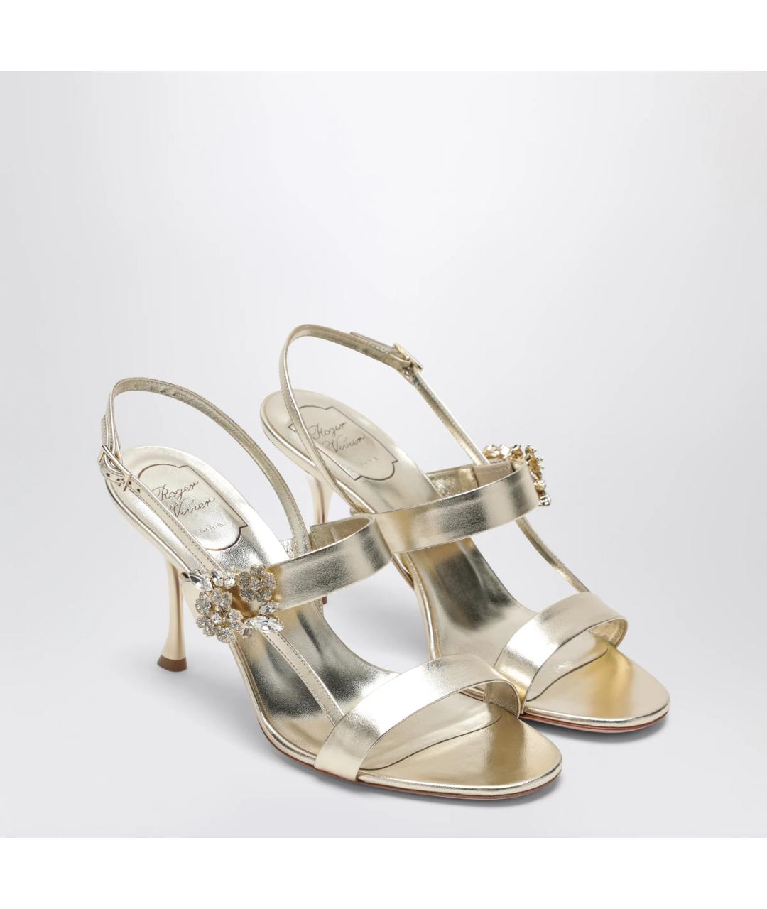 ROGER VIVIER Золотые кожаные босоножки, фото 2
