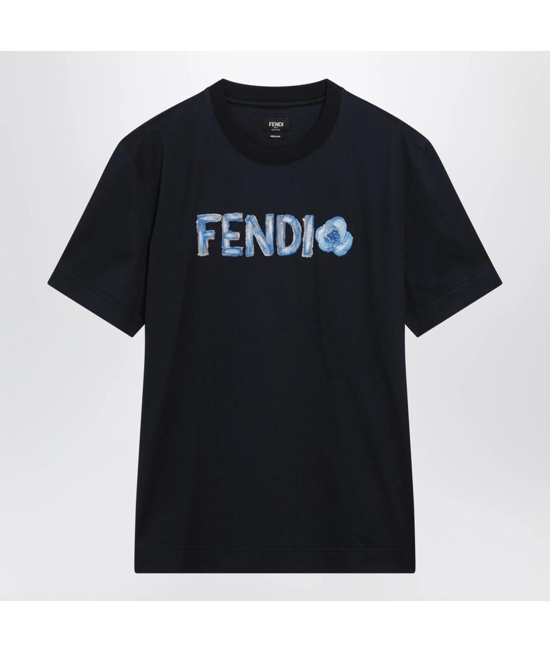 FENDI Темно-синяя хлопковая футболка, фото 3