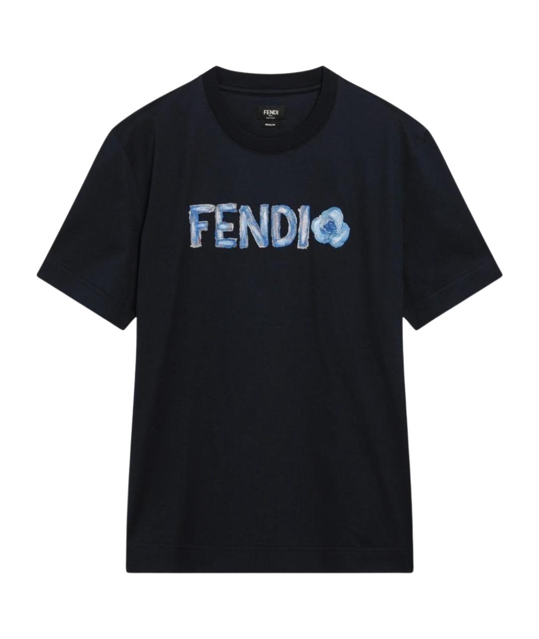 FENDI Темно-синяя хлопковая футболка, фото 1