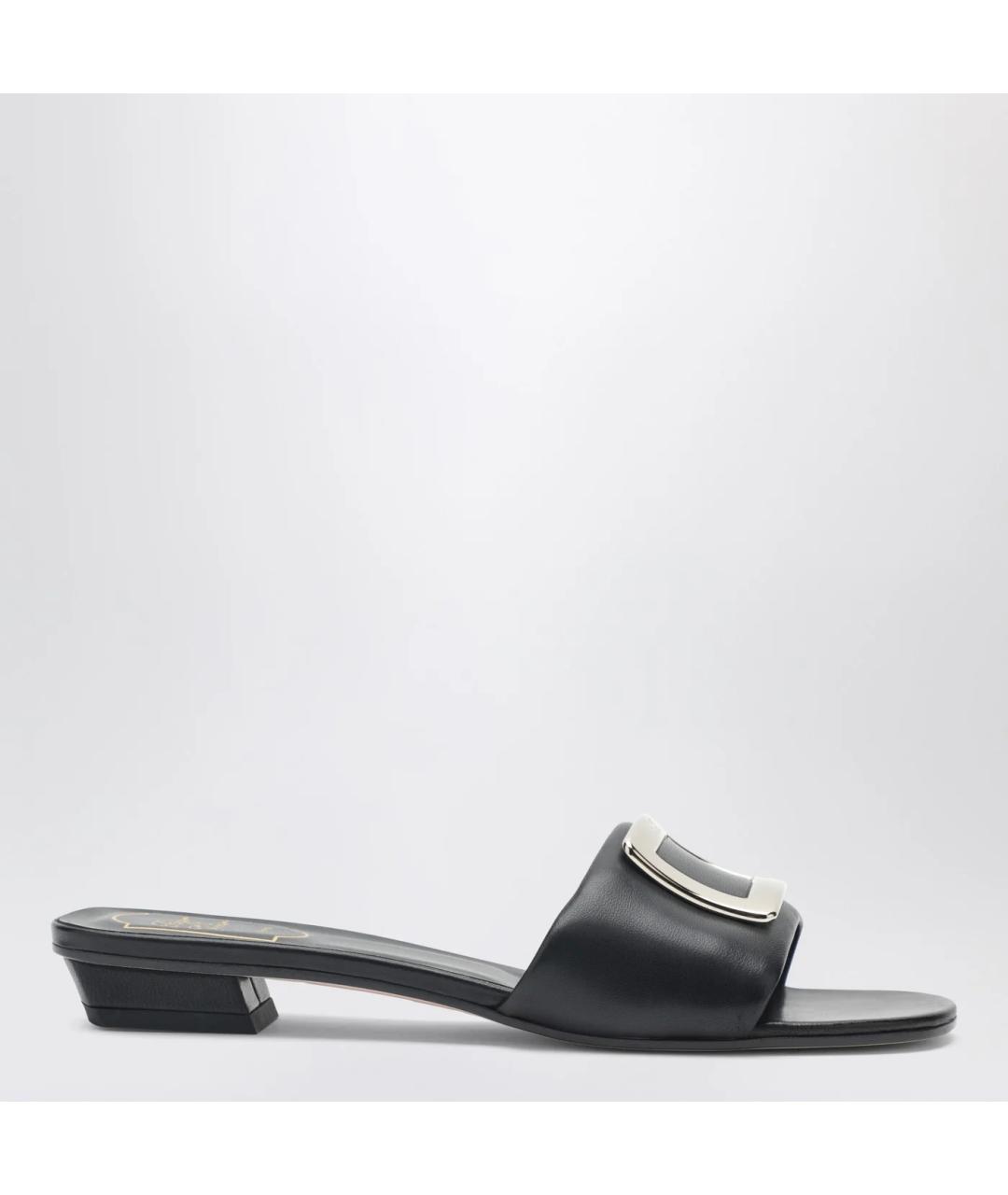 ROGER VIVIER Черные кожаные шлепанцы, фото 3