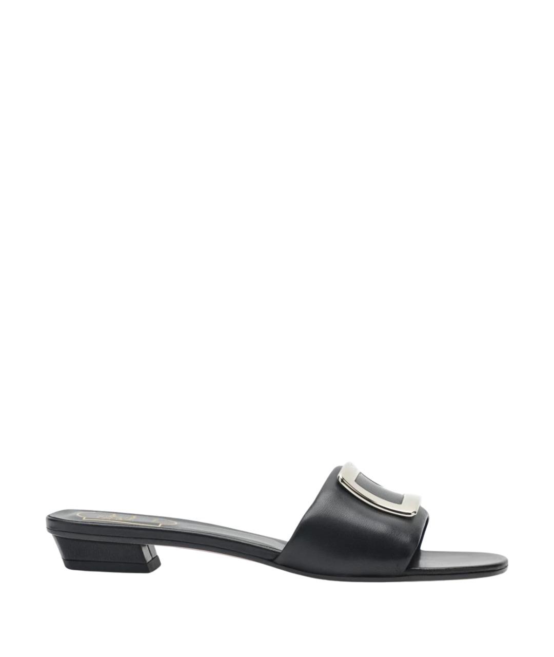ROGER VIVIER Черные кожаные шлепанцы, фото 1