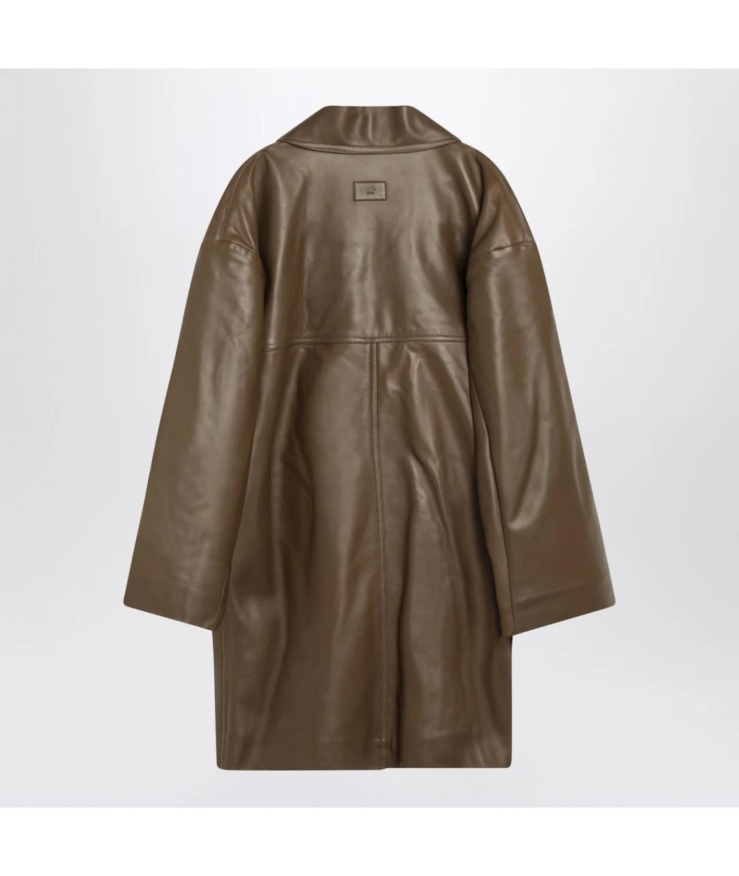 FENDI Коричневое кожаное пальто, фото 2