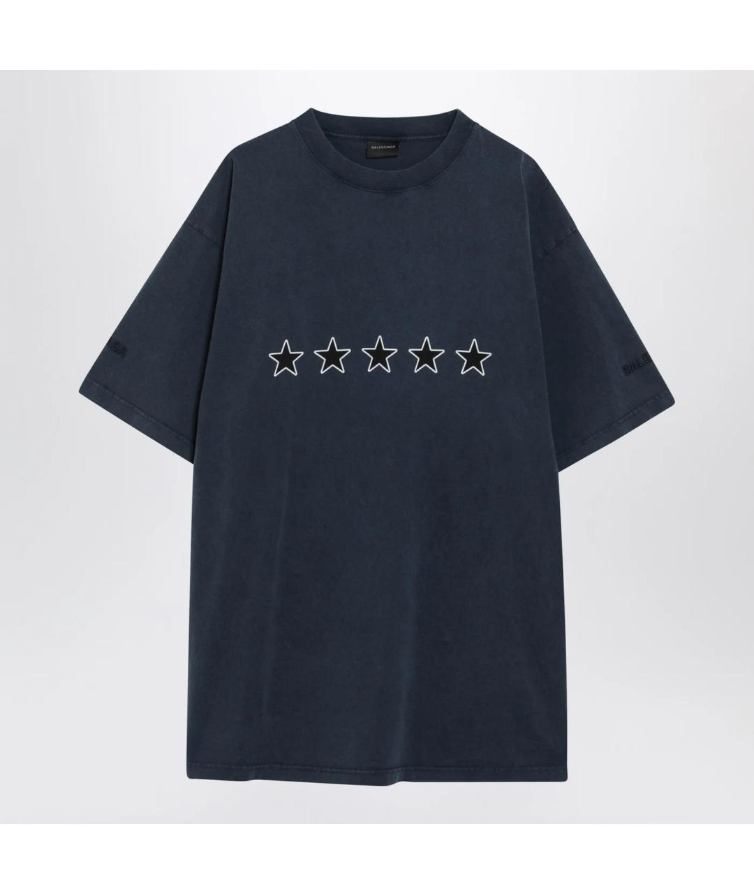 BALENCIAGA Темно-синяя хлопковая футболка, фото 3