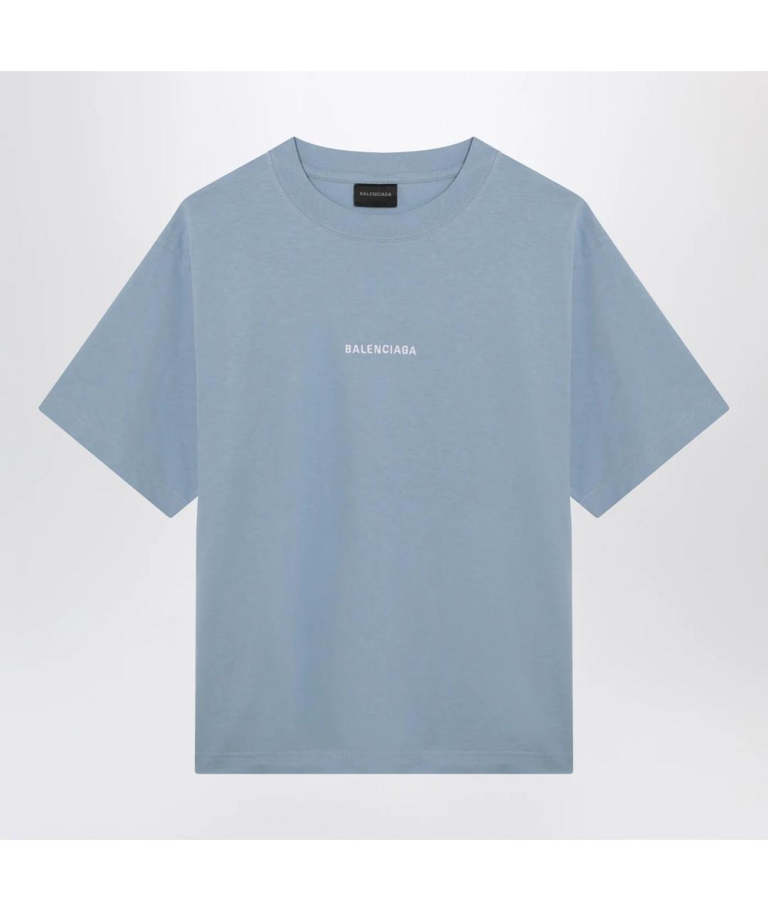 BALENCIAGA Голубая хлопковая футболка, фото 3