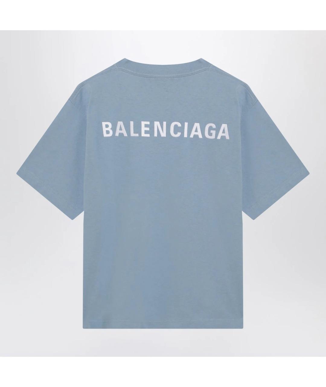 BALENCIAGA Голубая хлопковая футболка, фото 2