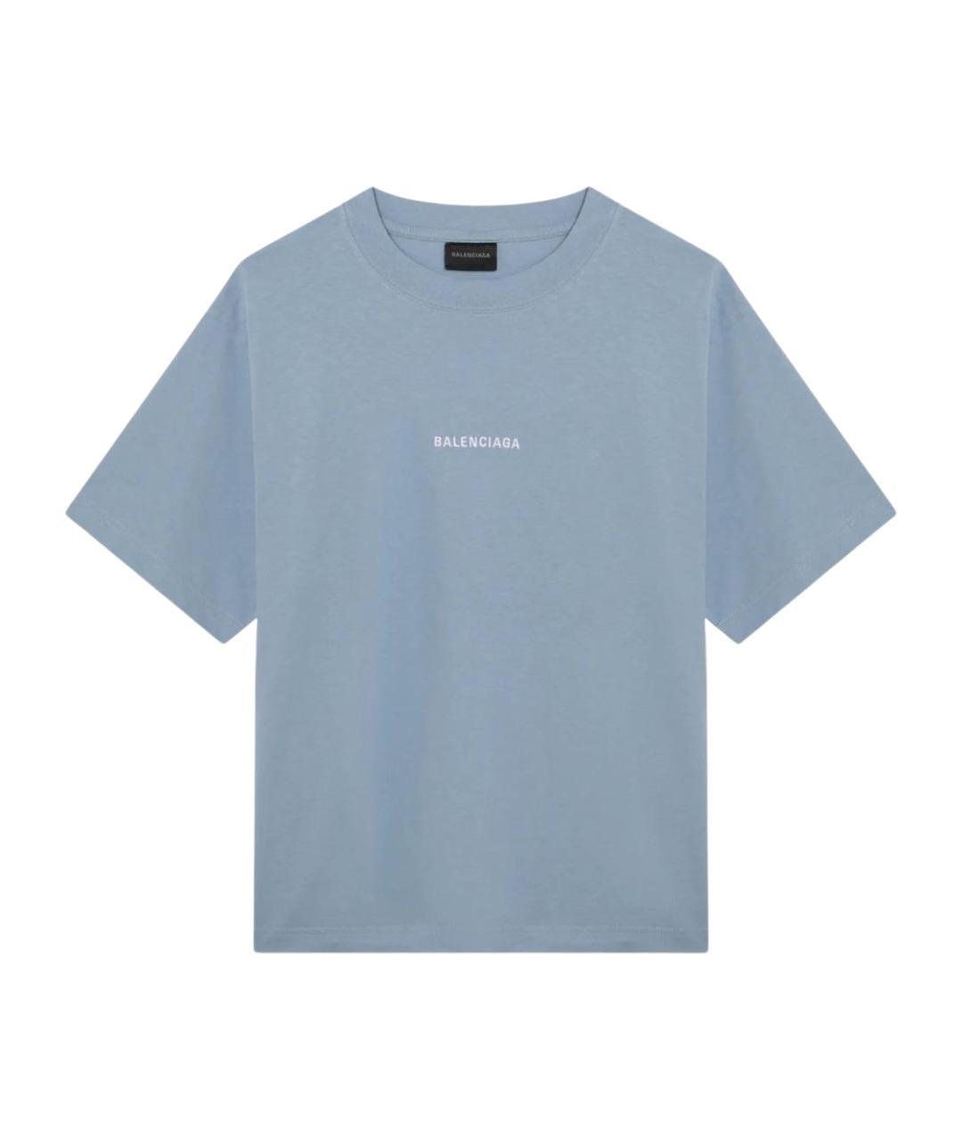 BALENCIAGA Голубая хлопковая футболка, фото 1