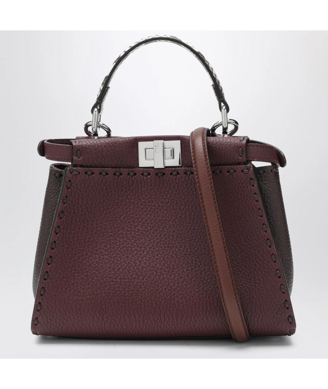 FENDI Бордовая кожаная сумка тоут, фото 3