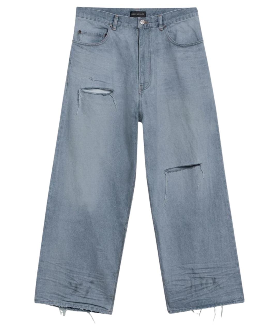BALENCIAGA Голубые хлопковые прямые джинсы, фото 1