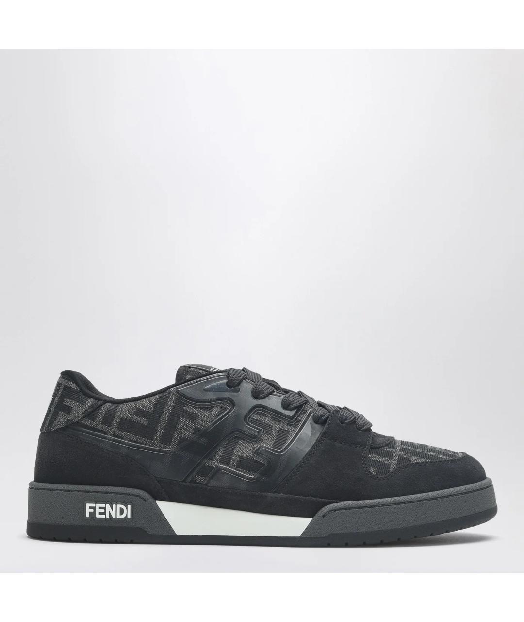 FENDI Антрацитовые кожаные низкие кроссовки / кеды, фото 3